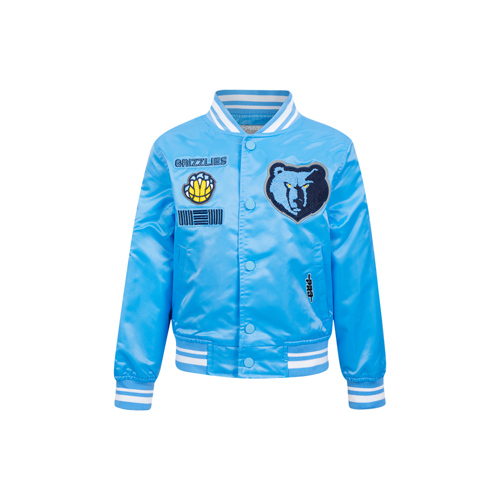 NBA MEMPHIS GRIZZLIES RETRO CLASSIC BLOUSON EN SATIN À BORDS CÔTELÉS POUR GARÇON ENFANT (BLEU UNIVERSITÉ)