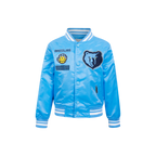 NBA MEMPHIS GRIZZLIES RETRO CLASSIC BLOUSON EN SATIN À BORDS CÔTELÉS POUR GARÇON ENFANT (BLEU UNIVERSITÉ)