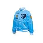 NBA MEMPHIS GRIZZLIES RETRO CLASSIC BLOUSON EN SATIN À BORDS CÔTELÉS POUR GARÇON ENFANT (BLEU UNIVERSITÉ)