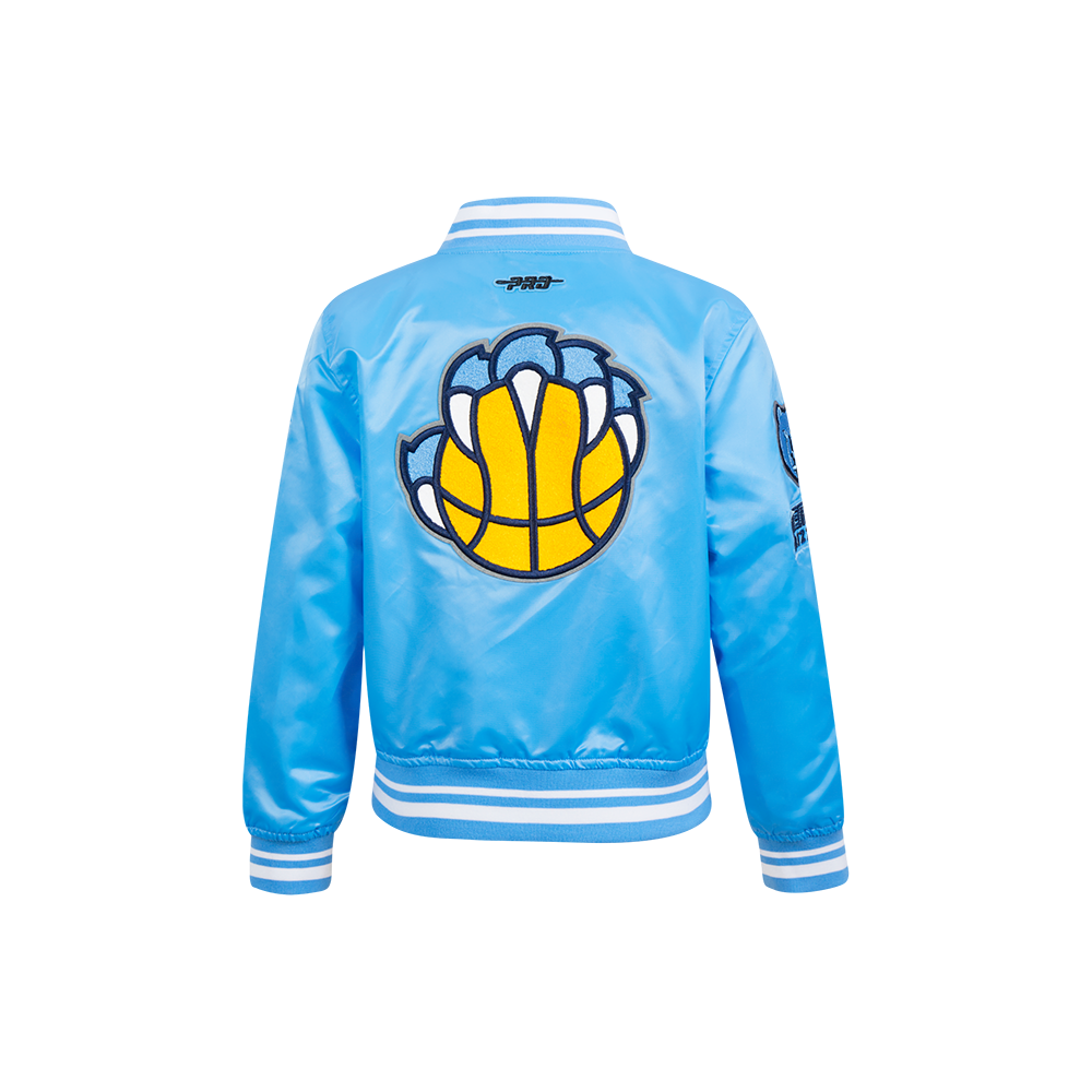 NBA MEMPHIS GRIZZLIES RETRO CLASSIC BLOUSON EN SATIN À BORDS CÔTELÉS POUR GARÇON ENFANT (BLEU UNIVERSITÉ)