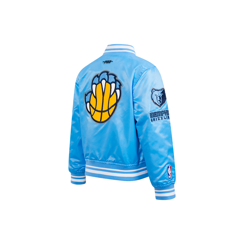 NBA MEMPHIS GRIZZLIES RETRO CLASSIC BLOUSON EN SATIN À BORDS CÔTELÉS POUR GARÇON ENFANT (BLEU UNIVERSITÉ)
