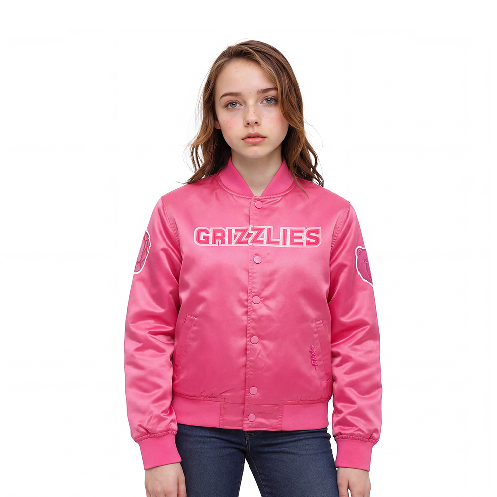 NBA MEMPHIS GRIZZLIES BLOUSON TRIPLE ROSE EN SATIN POUR FILLE ENFANT (VIOLET BETTERAVE)