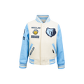 NBA MEMPHIS GRIZZLIES RETRO CLASSIC BLOUSON COLLÉGIAL EN LAINE À BORDS CÔTELÉS POUR GARÇON ENFANT (COQUILLE D'ŒUF/BLEU UNIVERSITÉ)