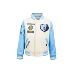 NBA MEMPHIS GRIZZLIES RETRO CLASSIC BLOUSON COLLÉGIAL EN LAINE À BORDS CÔTELÉS POUR GARÇON ENFANT (COQUILLE D'ŒUF/BLEU UNIVERSITÉ)