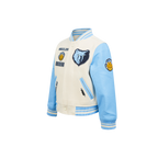 NBA MEMPHIS GRIZZLIES RETRO CLASSIC BLOUSON COLLÉGIAL EN LAINE À BORDS CÔTELÉS POUR GARÇON ENFANT (COQUILLE D'ŒUF/BLEU UNIVERSITÉ)