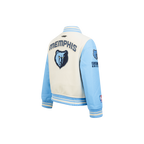 NBA MEMPHIS GRIZZLIES RETRO CLASSIC BLOUSON COLLÉGIAL EN LAINE À BORDS CÔTELÉS POUR GARÇON ENFANT (COQUILLE D'ŒUF/BLEU UNIVERSITÉ)