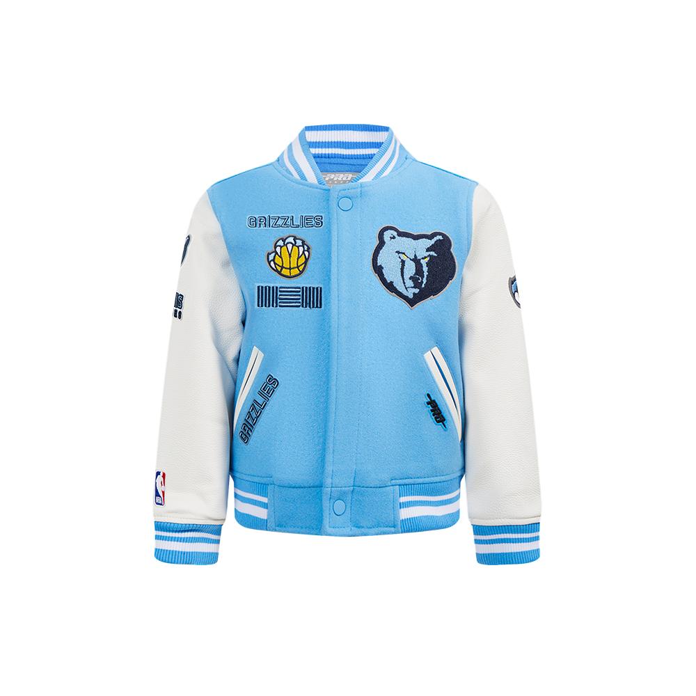 NBA MEMPHIS GRIZZLIES RETRO CLASSIC LITTLE BOY'S RIB WOOL VARSITY JACKET (UNIVERSITY BLUE/WHITE)