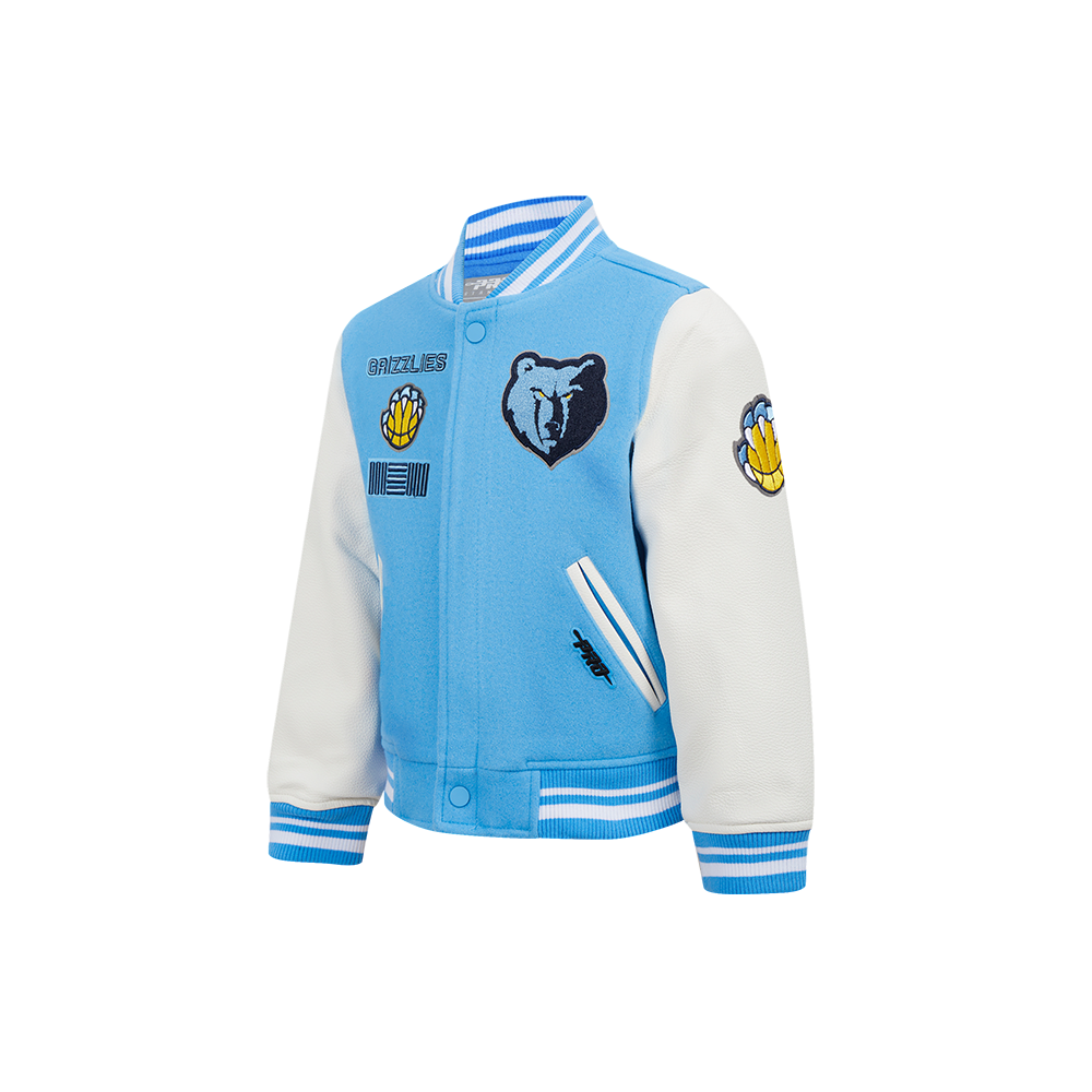 NBA MEMPHIS GRIZZLIES RETRO CLASSIC LITTLE BOY'S RIB WOOL VARSITY JACKET (UNIVERSITY BLUE/WHITE)