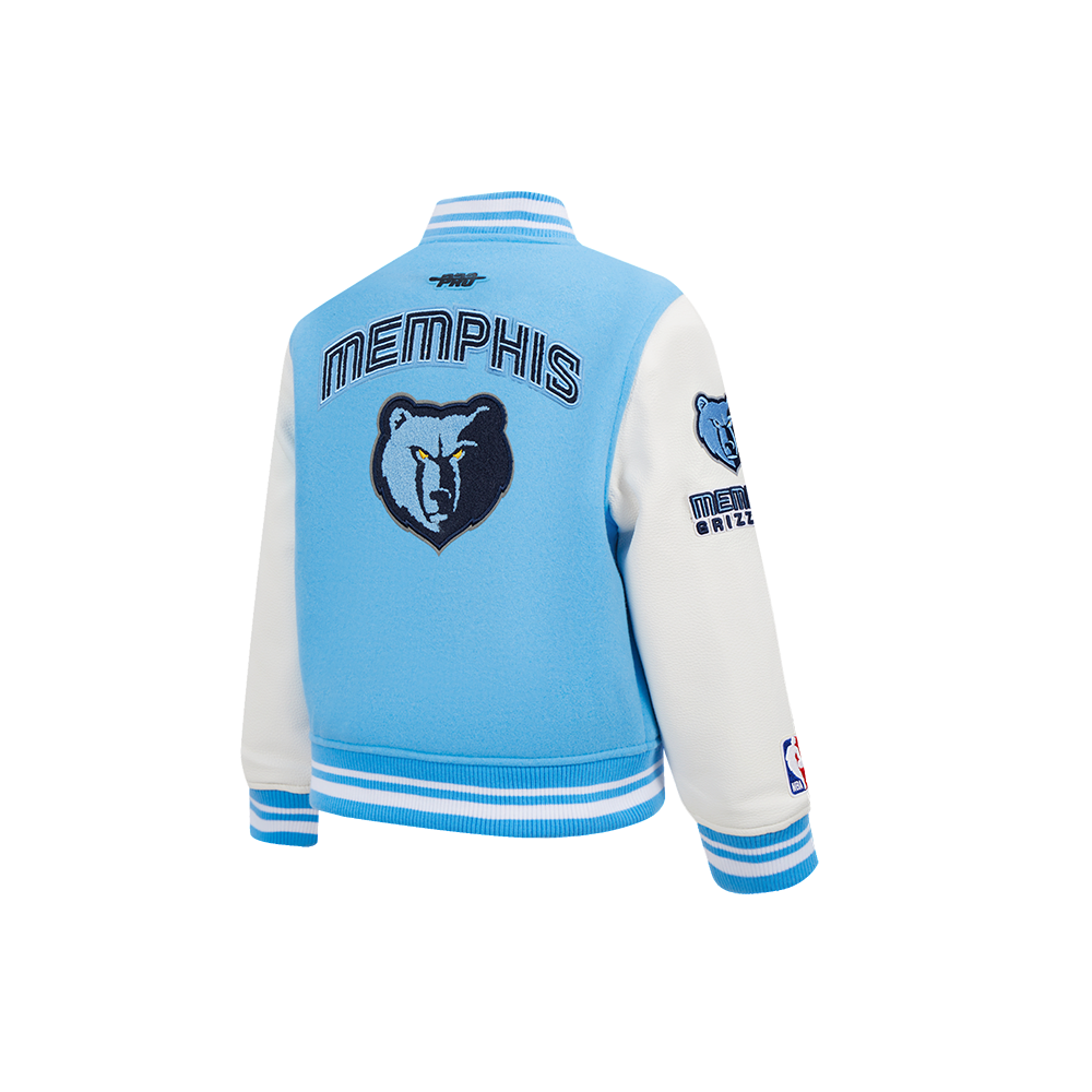 NBA MEMPHIS GRIZZLIES RETRO CLASSIC LITTLE BOY'S RIB WOOL VARSITY JACKET (UNIVERSITY BLUE/WHITE)