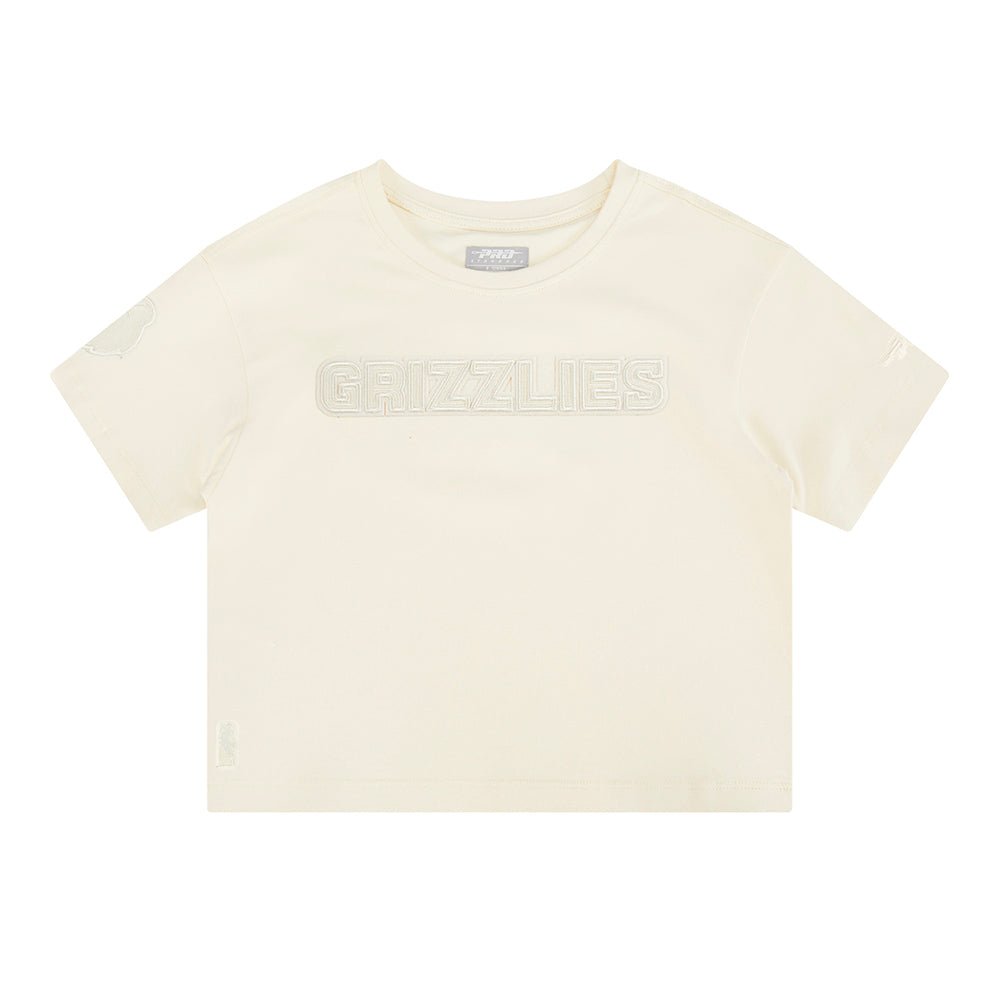 NBA MEMPHIS GRIZZLIES NEUTRAL LITTLE GIRL'S SHORT SLEEVE BOXY TEE (EGGSHELL)