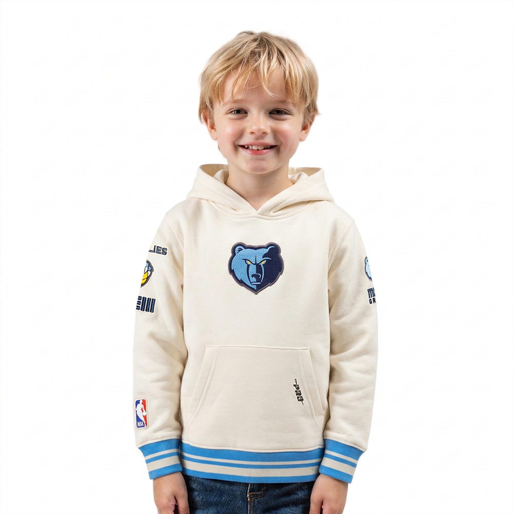 NBA MEMPHIS GRIZZLIES RETRO CLASSIC TODDLER BOY'S RIB FLEECE PULLOVER HOODIE (EGGSHELL/ UNIVERSITY BLUE)