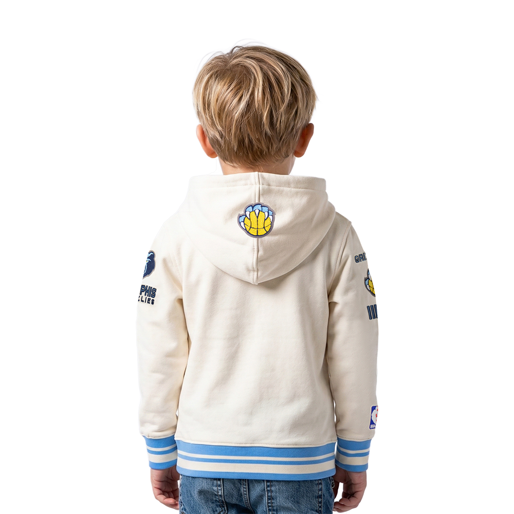 NBA MEMPHIS GRIZZLIES RETRO CLASSIC TODDLER BOY'S RIB FLEECE PULLOVER HOODIE (EGGSHELL/ UNIVERSITY BLUE)