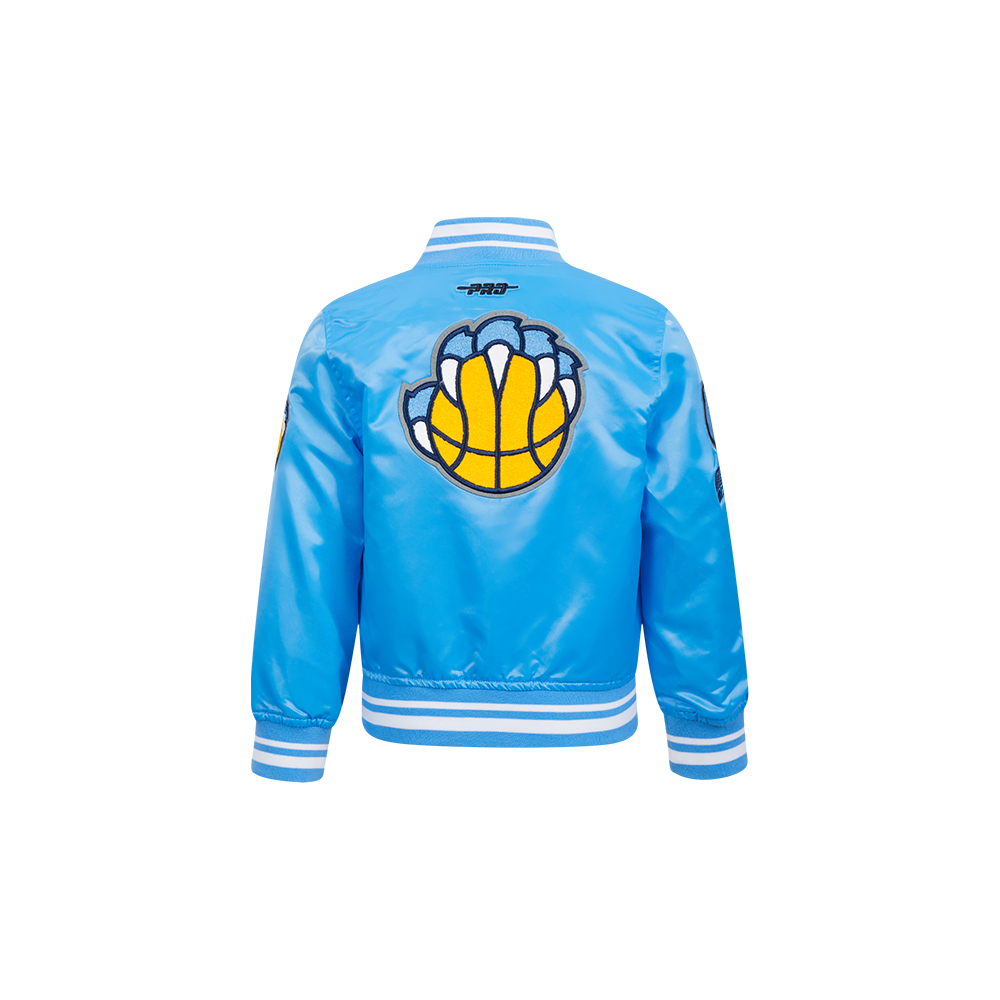 NBA MEMPHIS GRIZZLIES RETRO CLASSIC BLOUSON EN SATIN À BORDS CÔTELÉS POUR GARÇON BAMBIN (BLEU UNIVERSITÉ)