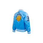 NBA MEMPHIS GRIZZLIES RETRO CLASSIC BLOUSON EN SATIN À BORDS CÔTELÉS POUR GARÇON BAMBIN (BLEU UNIVERSITÉ)