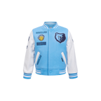 NBA MEMPHIS GRIZZLIES RETRO CLASSIC BLOUSON COLLÉGIAL EN LAINE À BORDS CÔTELÉS POUR GARÇON BAMBIN (BLEU UNIVERSITÉ/BLANC)