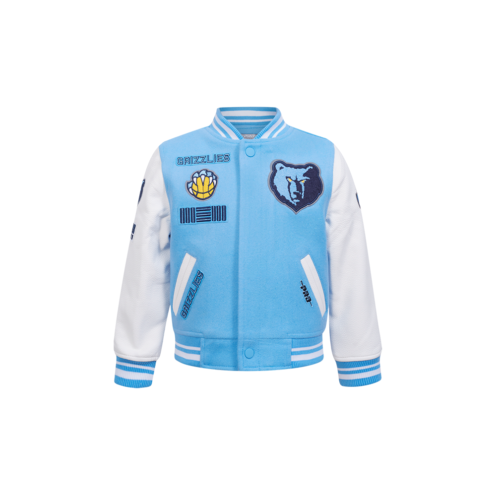 NBA MEMPHIS GRIZZLIES RETRO CLASSIC BLOUSON COLLÉGIAL EN LAINE À BORDS CÔTELÉS POUR GARÇON BAMBIN (BLEU UNIVERSITÉ/BLANC)