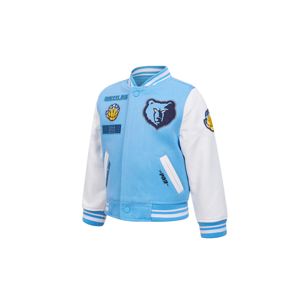 NBA MEMPHIS GRIZZLIES RETRO CLASSIC BLOUSON COLLÉGIAL EN LAINE À BORDS CÔTELÉS POUR GARÇON BAMBIN (BLEU UNIVERSITÉ/BLANC)