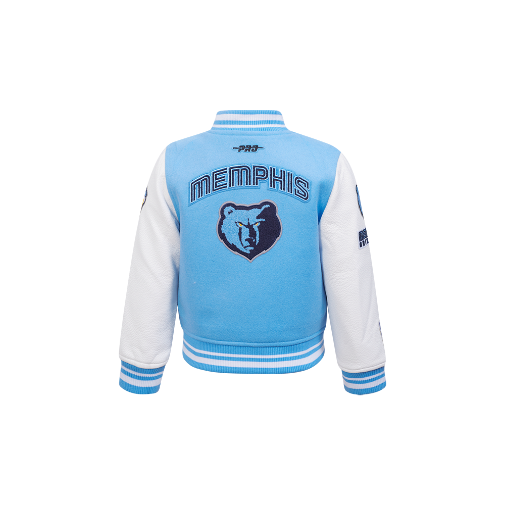 NBA MEMPHIS GRIZZLIES RETRO CLASSIC BLOUSON COLLÉGIAL EN LAINE À BORDS CÔTELÉS POUR GARÇON BAMBIN (BLEU UNIVERSITÉ/BLANC)