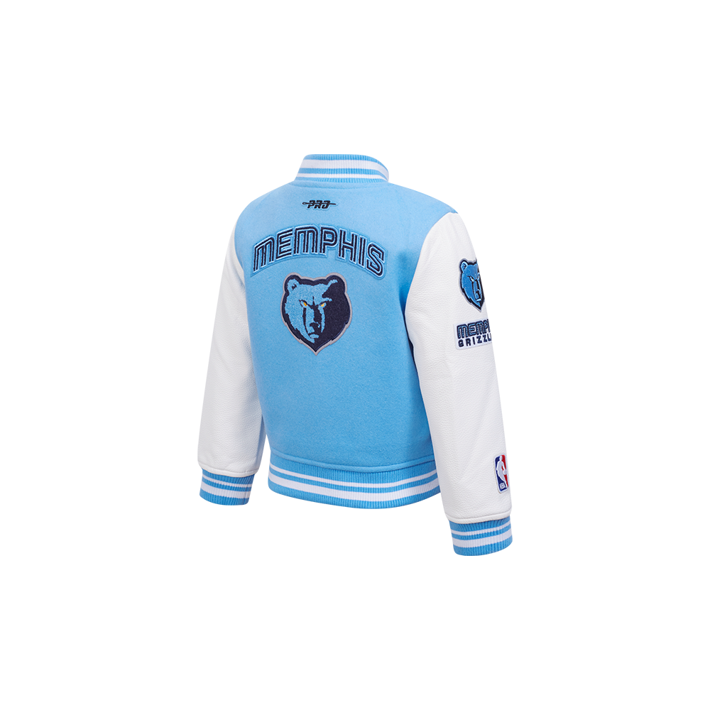 NBA MEMPHIS GRIZZLIES RETRO CLASSIC BLOUSON COLLÉGIAL EN LAINE À BORDS CÔTELÉS POUR GARÇON BAMBIN (BLEU UNIVERSITÉ/BLANC)