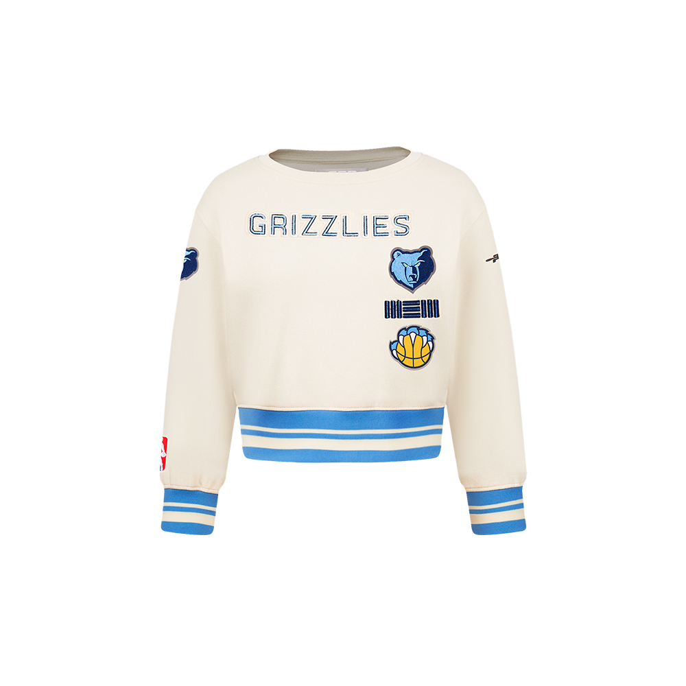 NBA MEMPHIS GRIZZLIES RETRO CLASSIC TODDLER GIRL'S RIB FLEECE CREWNECK (EGGSHELL/ UNIVERSITY BLUE)