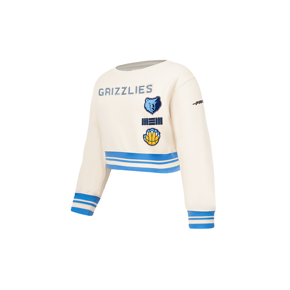 NBA MEMPHIS GRIZZLIES RETRO CLASSIC TODDLER GIRLS RIB FLEECE CREWNECK (EGGSHELL/ UNIVERSITY BLUE)