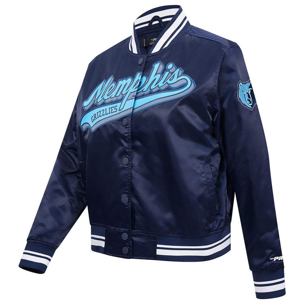 NBA MEMPHIS GRIZZLIES SCRIPT TAIL WOMEN'S SATIN JACKET (MIDNIGHT NAVY)