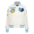 NBA MEMPHIS GRIZZLIES RETRO CLASSIC BLOUSON EN SATIN À BORDS CÔTELÉS POUR FEMME (COQUILLE D'ŒUF/BLEU UNIVERSEL)