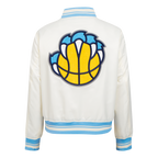 NBA MEMPHIS GRIZZLIES RETRO CLASSIC BLOUSON EN SATIN À BORDS CÔTELÉS POUR FEMME (COQUILLE D'ŒUF/BLEU UNIVERSEL)