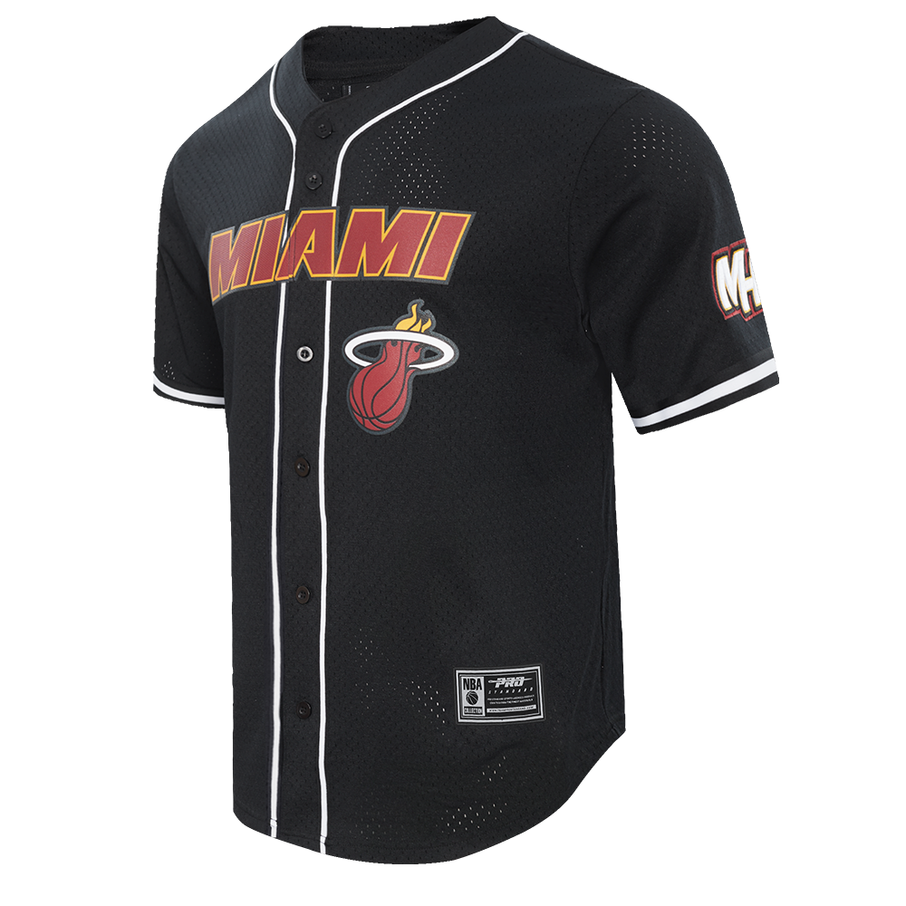 NBA MIAMI HEAT CLASSIC MEN'S MESH BUTTON DOWN SHIRT (BLACK)