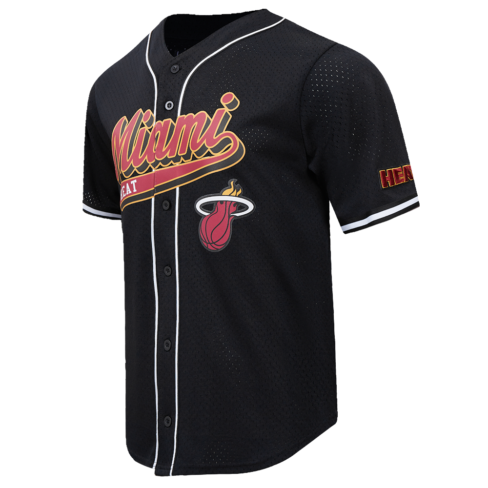 NBA MIAMI HEAT SCRIPT TAIL MEN'S MESH BUTTON DOWN SHIRT (BLACK)
