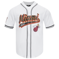 NBA MIAMI HEAT SCRIPT TAIL CHEMISE BOUTONNÉE EN FILET POUR HOMME (BLANC/NOIR/BLANC)