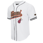 NBA MIAMI HEAT SCRIPT TAIL CHEMISE BOUTONNÉE EN FILET POUR HOMME (BLANC/NOIR/BLANC)