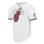 NBA MIAMI HEAT SCRIPT TAIL CHEMISE BOUTONNÉE EN FILET POUR HOMME (BLANC/NOIR/BLANC)