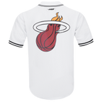 NBA MIAMI HEAT SCRIPT TAIL CHEMISE BOUTONNÉE EN FILET POUR HOMME (BLANC/NOIR/BLANC)