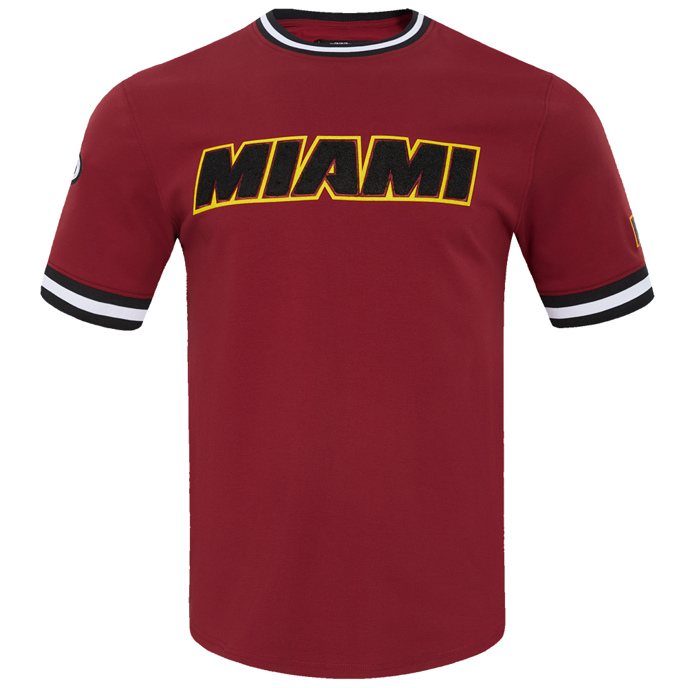 NBA MIAMI HEAT CLASSIC CHENILLE T-SHIRT POUR HOMME (ROUGE CARDINAL/NOIR)