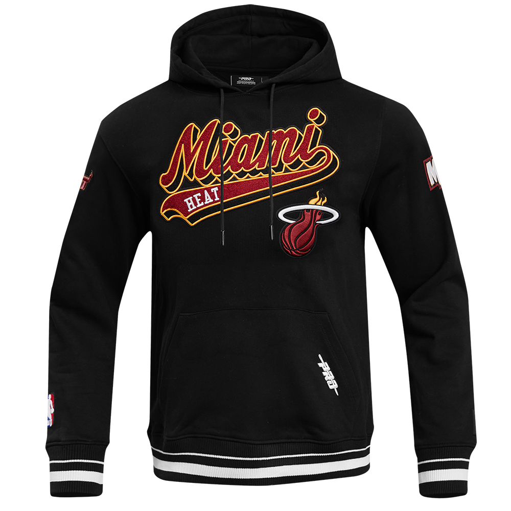 NBA MIAMI HEAT SCRIPT TAIL MEN'S RIB FLEECE PULLOVER HOODIE (BLACK)