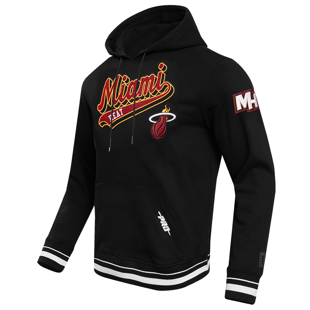 NBA MIAMI HEAT SCRIPT TAIL MEN'S RIB FLEECE PULLOVER HOODIE (BLACK)