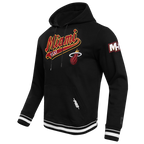 NBA MIAMI HEAT SCRIPT TAIL MEN'S RIB FLEECE PULLOVER HOODIE (BLACK)