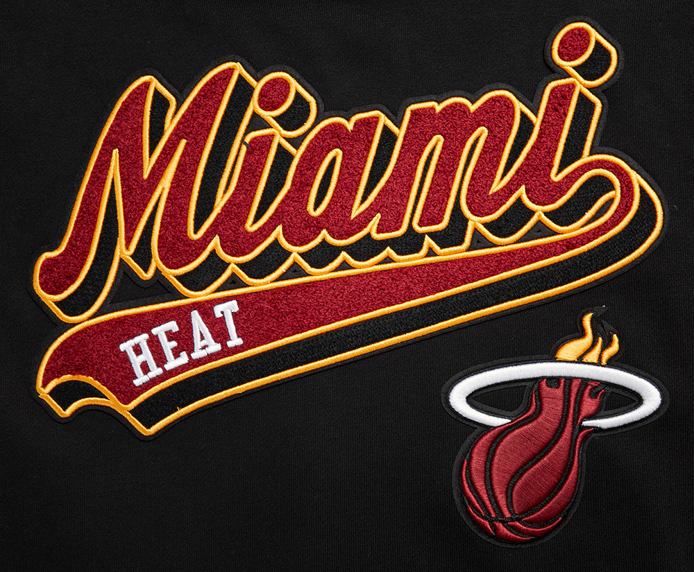 NBA MIAMI HEAT SCRIPT TAIL MEN'S RIB FLEECE PULLOVER HOODIE (BLACK)