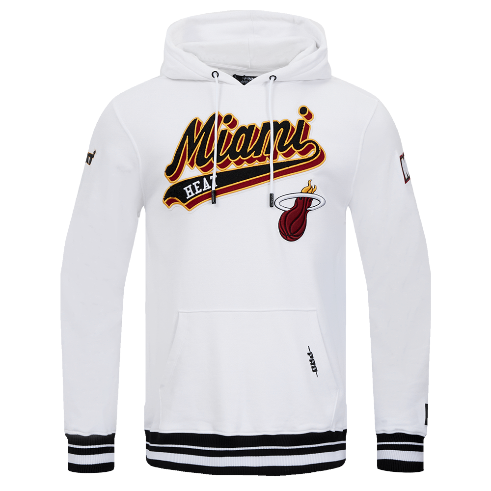 NBA MIAMI HEAT SCRIPT TAIL CHANDAIL À CAPUCHON EN MOLLETON CÔTELÉ POUR HOMME (BLANC/NOIR)