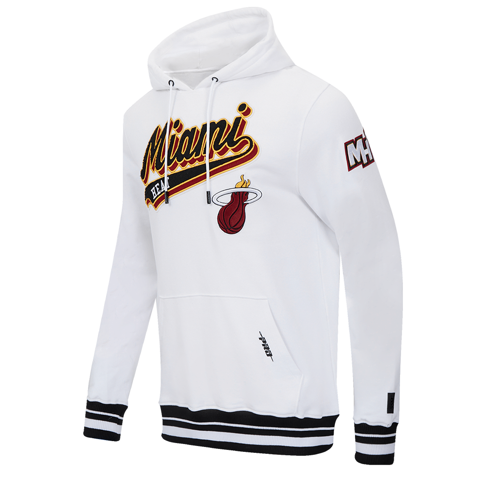 NBA MIAMI HEAT SCRIPT TAIL MEN'S RIB FLEECE PULLOVER HOODIE (WHITE/BLACK)