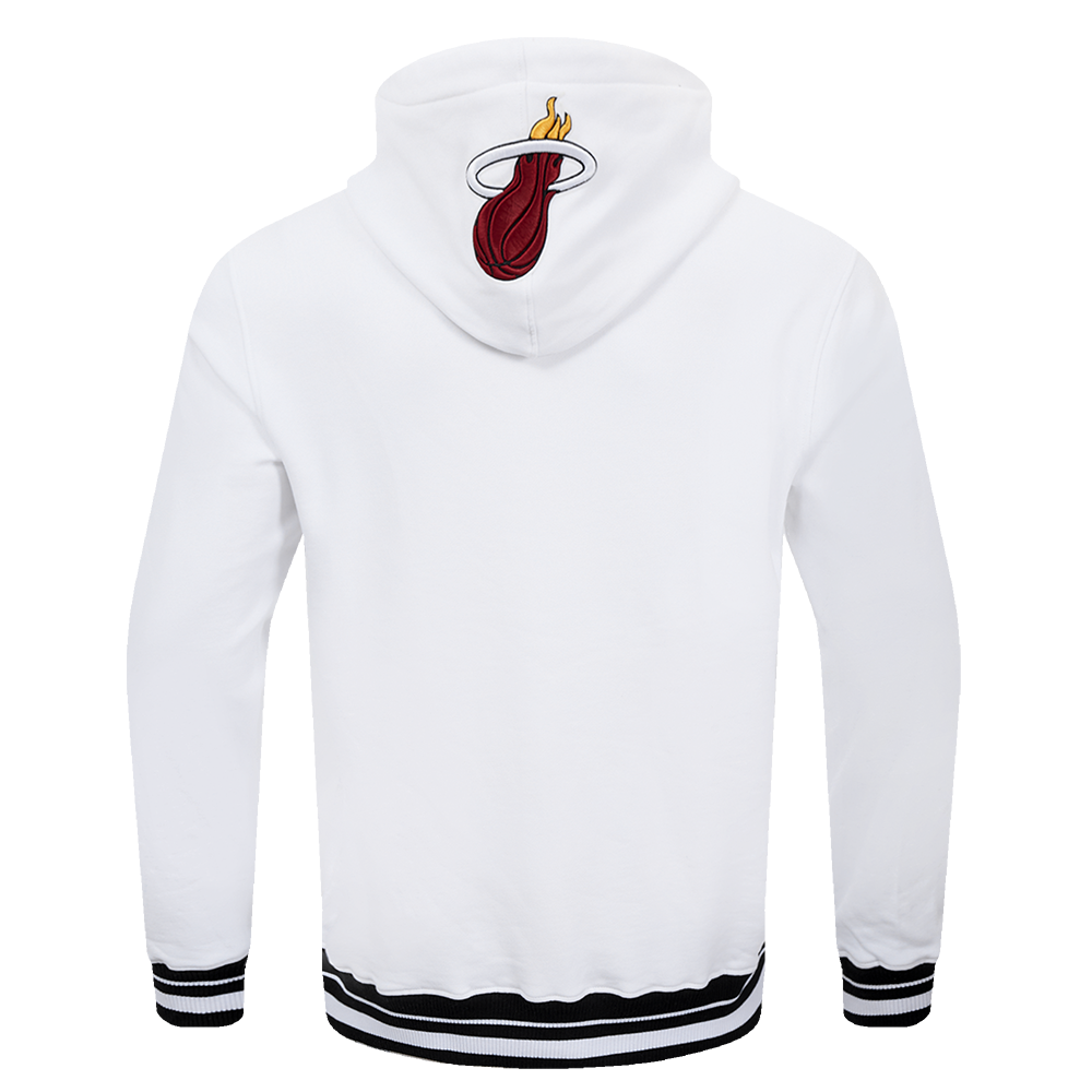 NBA MIAMI HEAT SCRIPT TAIL CHANDAIL À CAPUCHON EN MOLLETON CÔTELÉ POUR HOMME (BLANC/NOIR)
