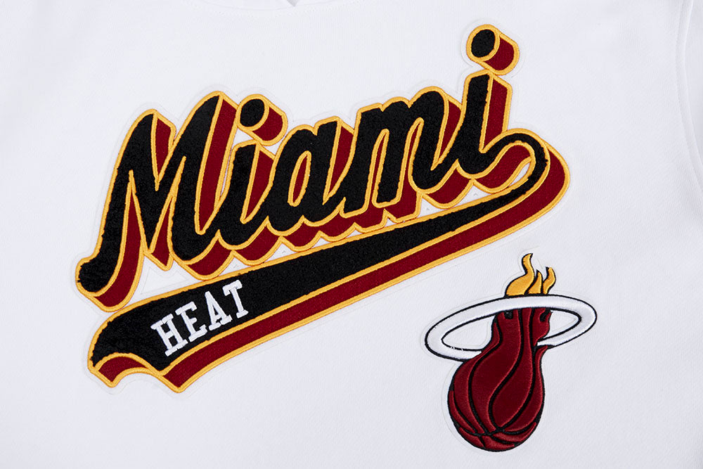 NBA MIAMI HEAT SCRIPT TAIL CHANDAIL À CAPUCHON EN MOLLETON CÔTELÉ POUR HOMME (BLANC/NOIR)