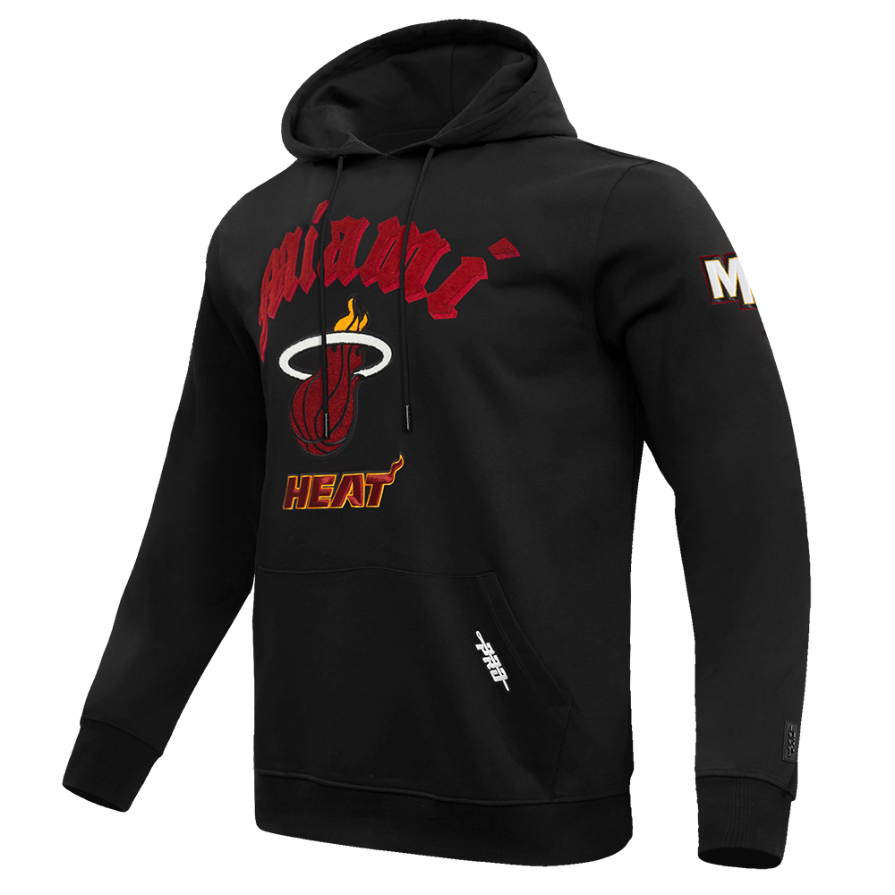 NBA MIAMI HEAT OLD ENGLISH MEN'S PULLOVER HOODIE (BLACK)