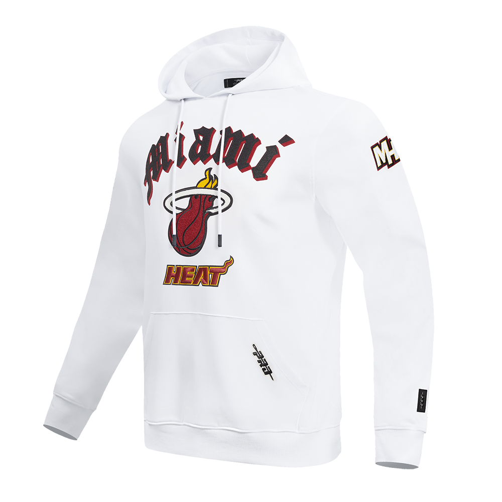 NBA MIAMI HEAT OLD ENGLISH MEN'S PULLOVER HOODIE (WHITE)