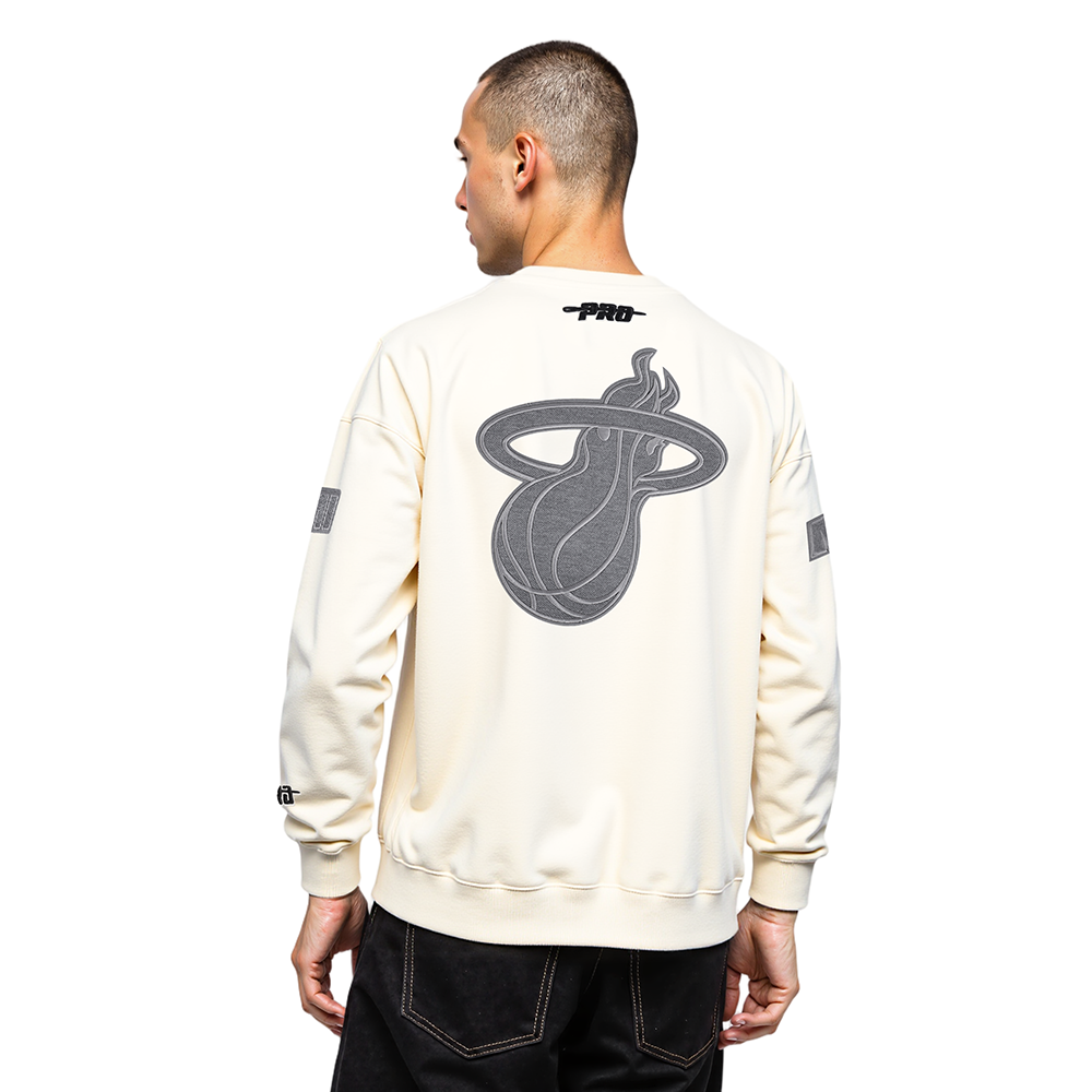 NBA MIAMI HEAT REVERSE FRENCH TERRY MEN'S DROP SHOULDER FLC CREWNECK (EGGSHELL)