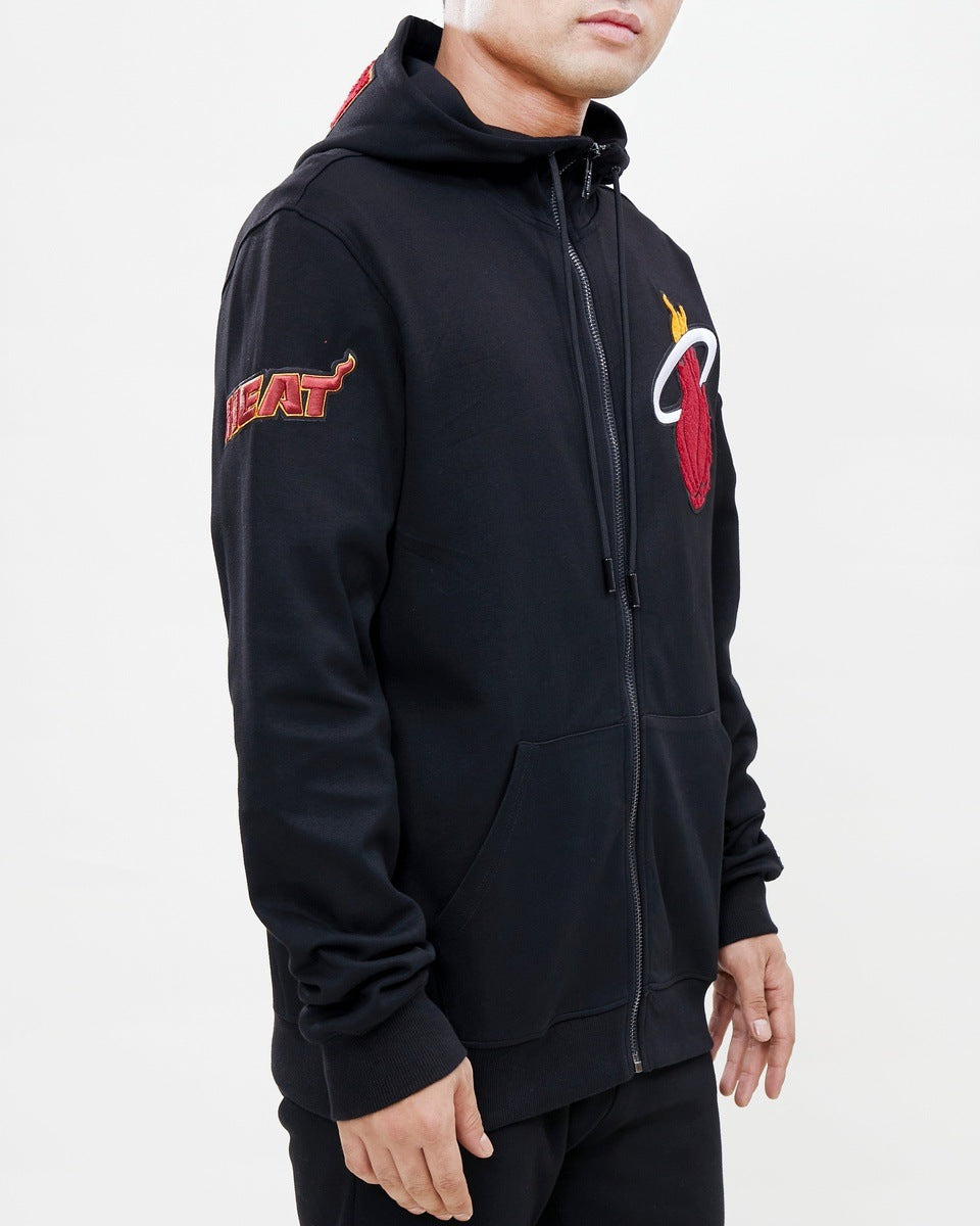 NBA MIAMI HEAT CLASSIC CHENILLE MEN'S FULL ZIP PULLOVER HOODIE (BLACK)