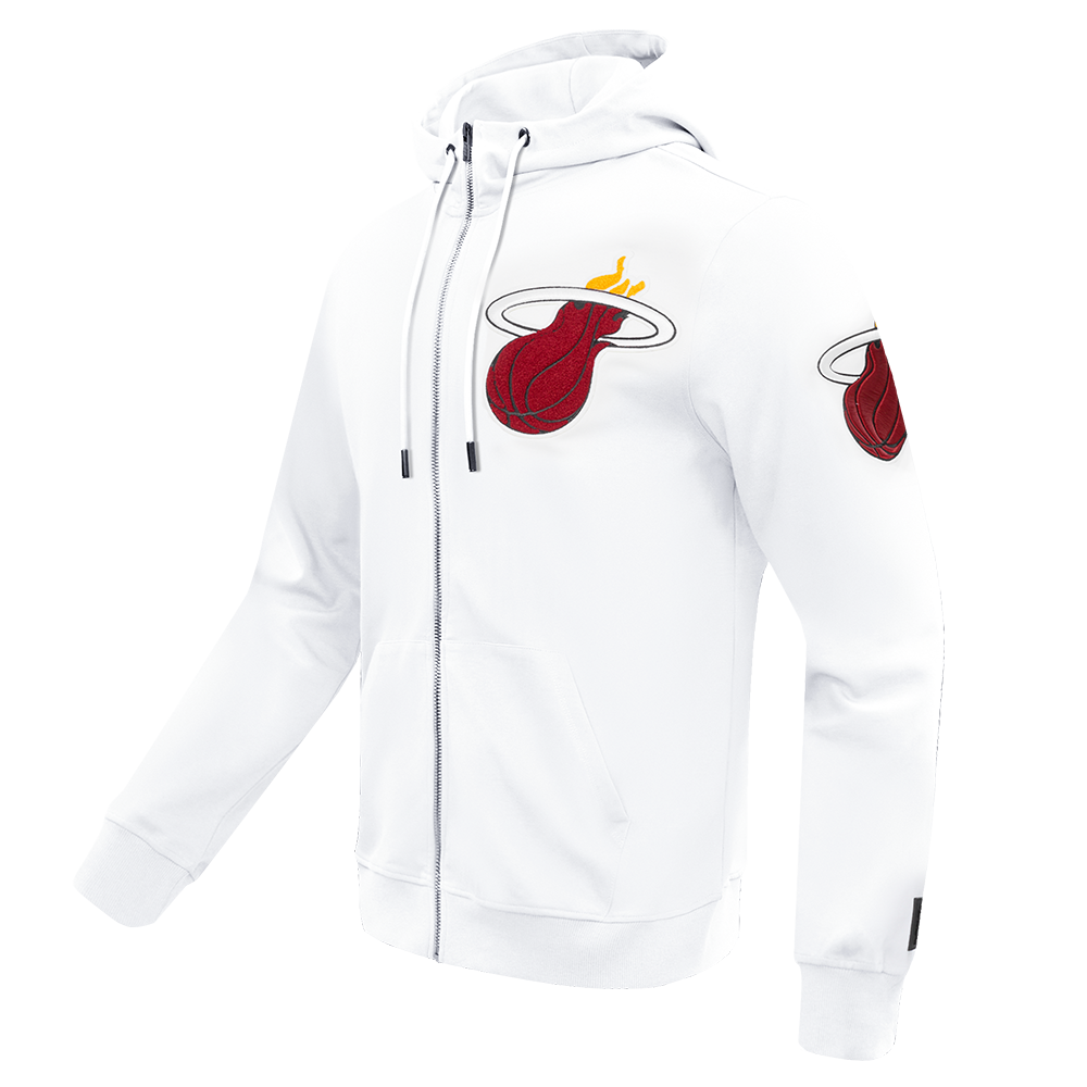 NBA MIAMI HEAT CLASSIC CHENILLE MEN'S FULL ZIP PULLOVER HOODIE (WHITE)