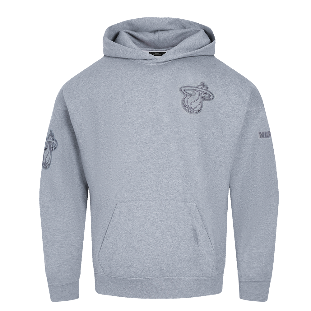NBA MIAMI HEAT NEUTRAL MEN'S DROP SHOULDER PULLOVER HOODIE (DARK HEATHER GRAY)