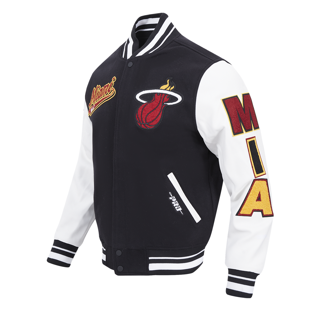 NBA MIAMI HEAT SCRIPT TAIL BLOUSON COLLÉGIAL POUR HOMME (NOIR/BLANC)